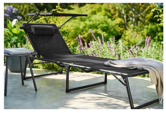 Ligbed opvouwbaar, nieuw ,Livarno, incl. kussen. Antraciet, Tuin en Terras, Ligbedden, Ophalen, Nieuw, Aluminium