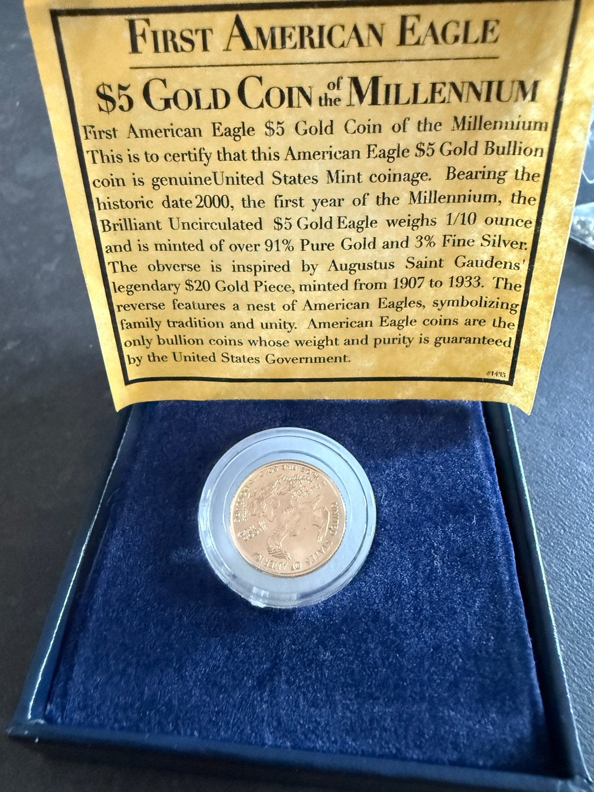 American Eagle $5 Gouden Munt 2000 - 1/10 oz BU, Ophalen of Verzenden, Noord-Amerika, Setje, Goud