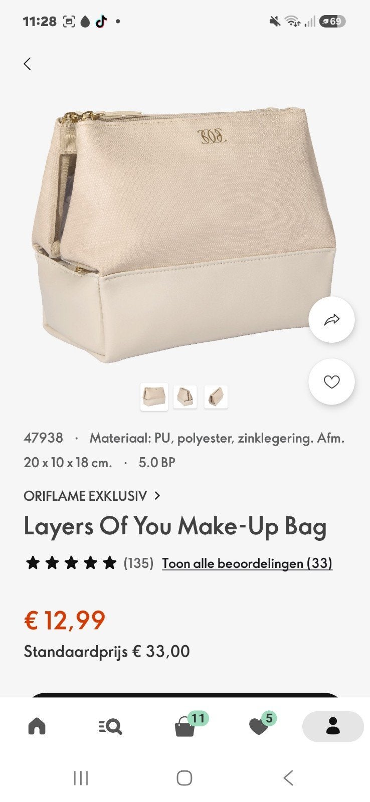 Oriflame Layers Of You Make-Up Bag - Nieuw, Ophalen of Verzenden, Nieuw, Beige, Dame