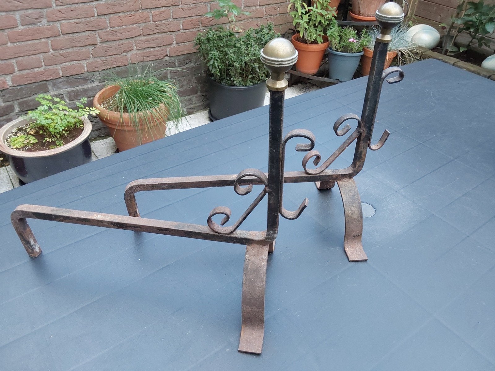 franse neo-klassieke haardbokken met messing kop, Ophalen, Gebruikt, Rechthoekig