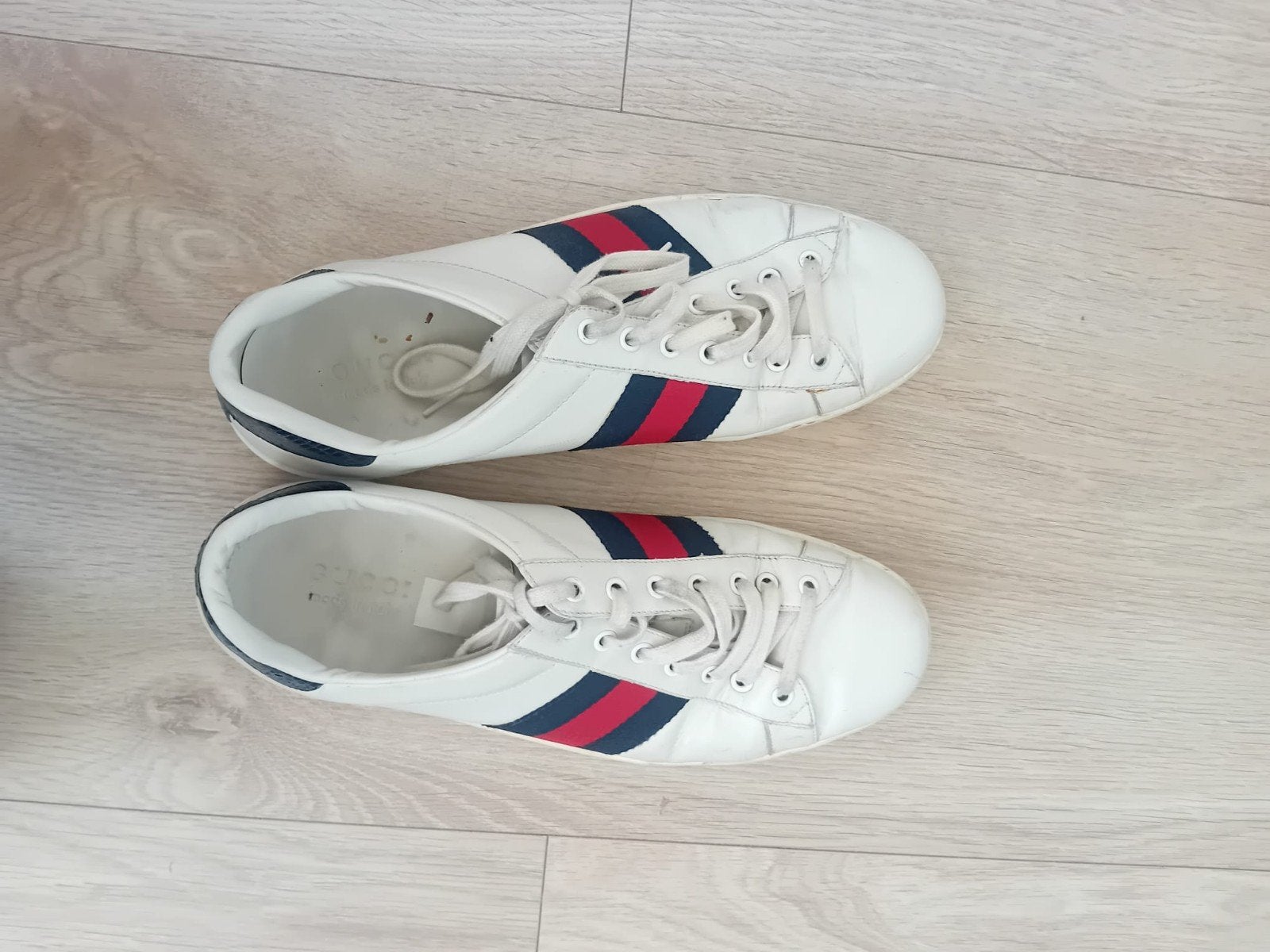 Gucci Ace Sneakers Dames - Wit met Rood/Blauwe Streep, Wit, Ophalen of Verzenden, Gedragen, Gucci