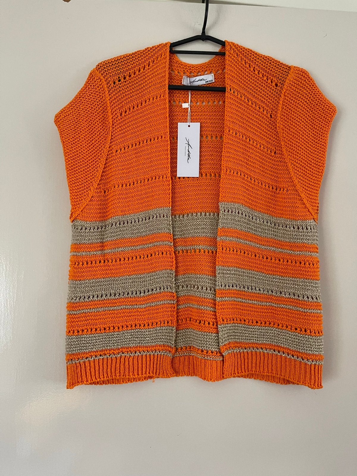 Oranje ambika gebreid vestje met strepen - One Size, Verzenden, Nieuw, Oranje