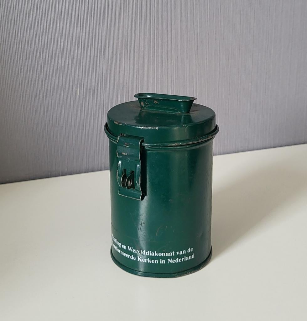 Kleine oude groene collectebus, Ophalen of Verzenden