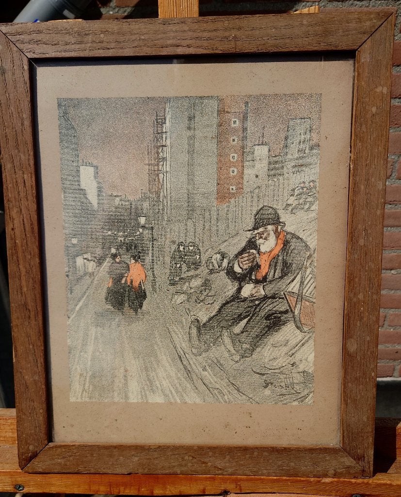Théophile Steinlen (1859-1923) De organ speler 1912 litho, Ophalen of Verzenden