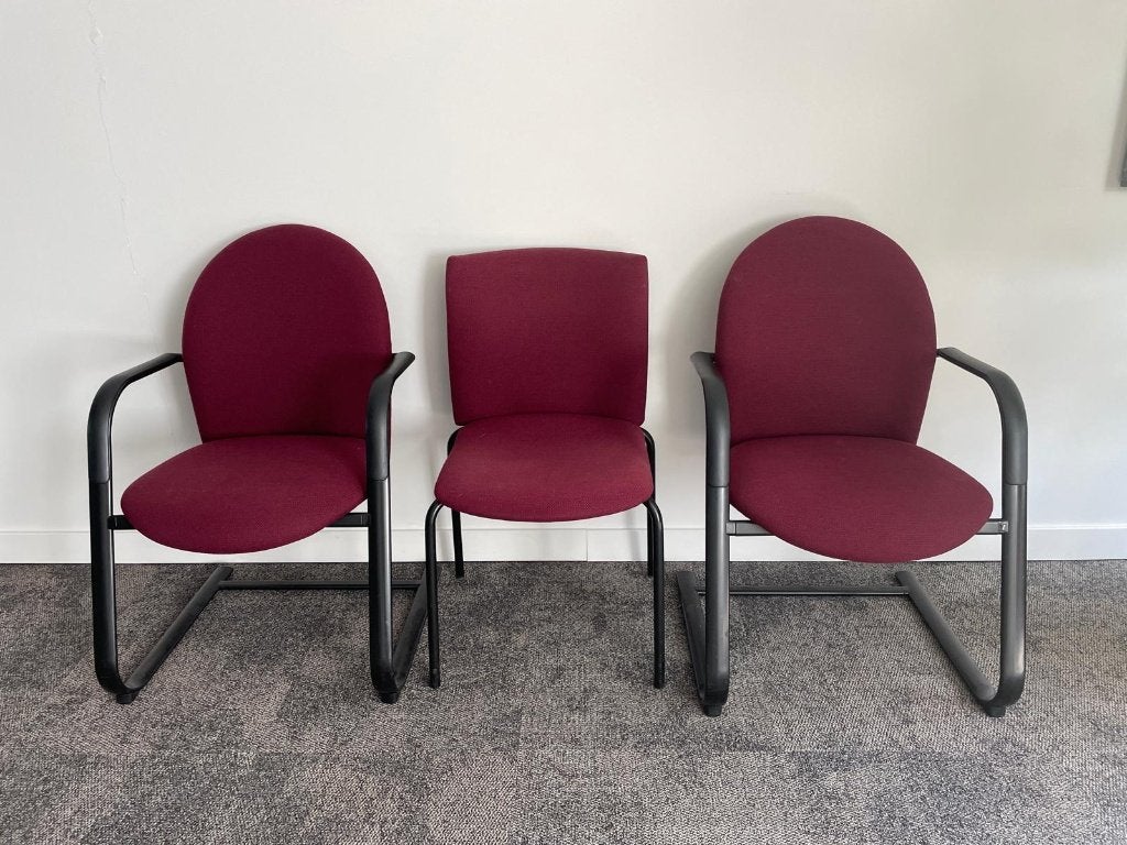 Drie bordeaux rode stoelen, Huis en Inrichting, Stoelen, Ophalen, Gebruikt, Drie, Stof