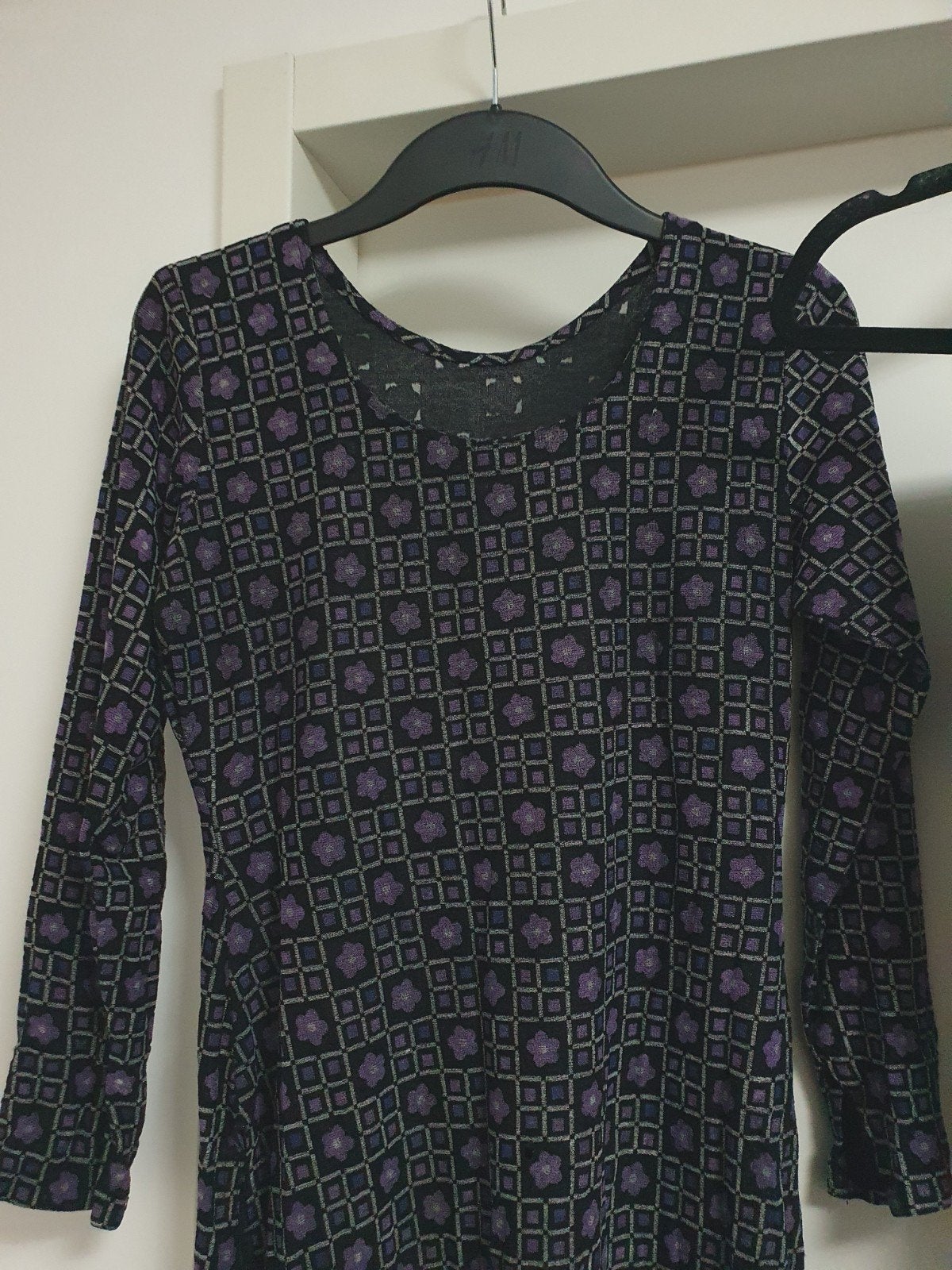 Jurk met legging, zwart met paars patroon, maat S, Kleding | Dames, Ophalen of Verzenden, Zo goed als nieuw, Maat 36 (S), Zwart