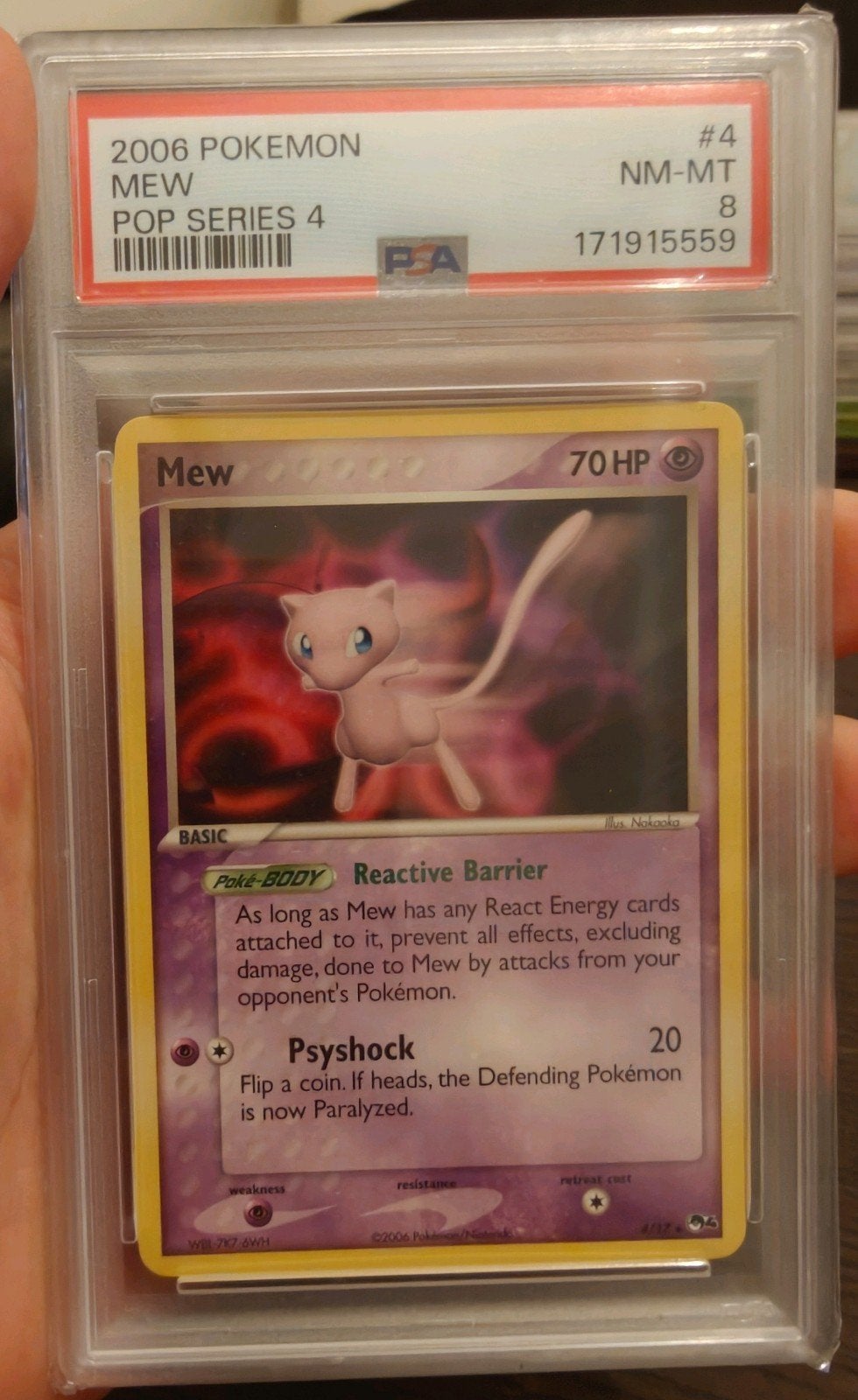 Mew POP Series 4 Non Holo #4 PSA 8, Ophalen of Verzenden, Zo goed als nieuw