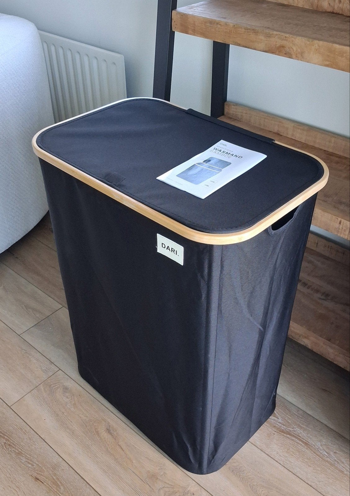 DARI. Wasmand 3 vakken - Wassorteerder - 160L - Zwart, Hout, Zwart, Ophalen of Verzenden, Zo goed als nieuw