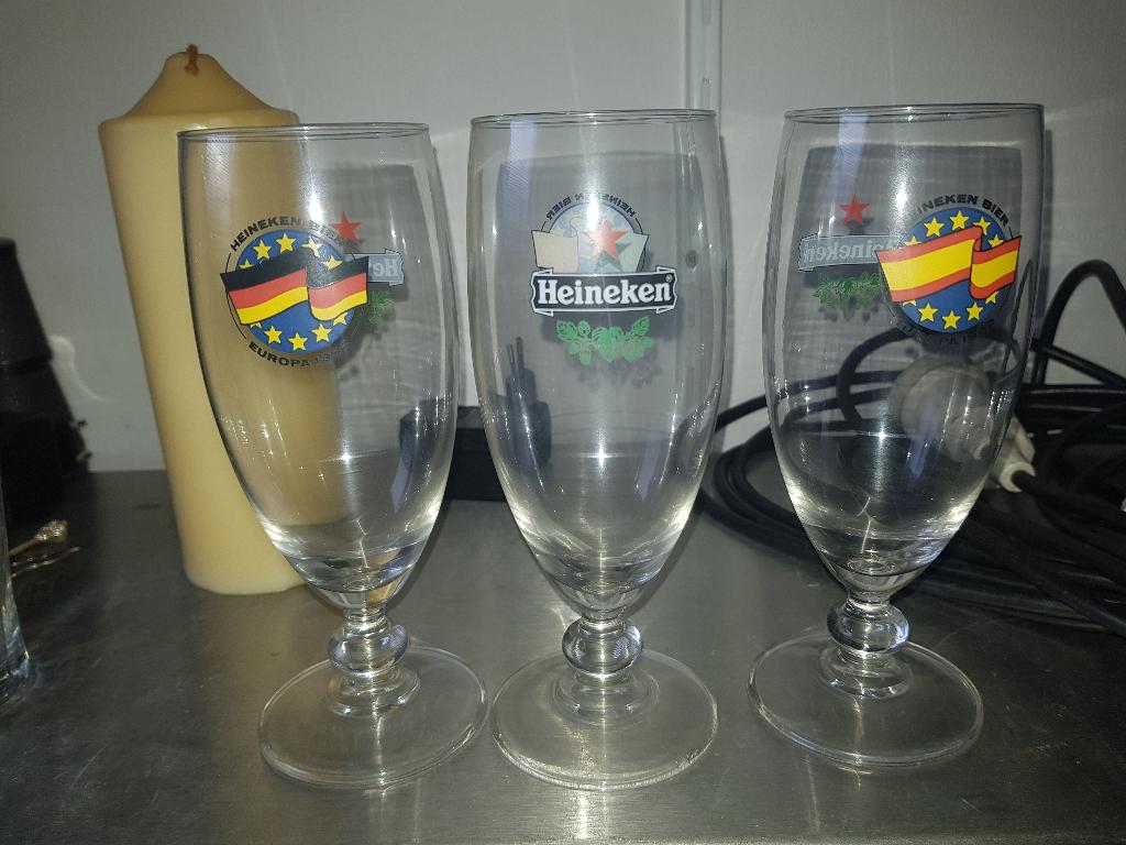 3 x Heineken bierglas EK 1992 (Z220-50), Verzamelen, Ophalen of Verzenden, Nieuw, Glas of Glazen, Heineken