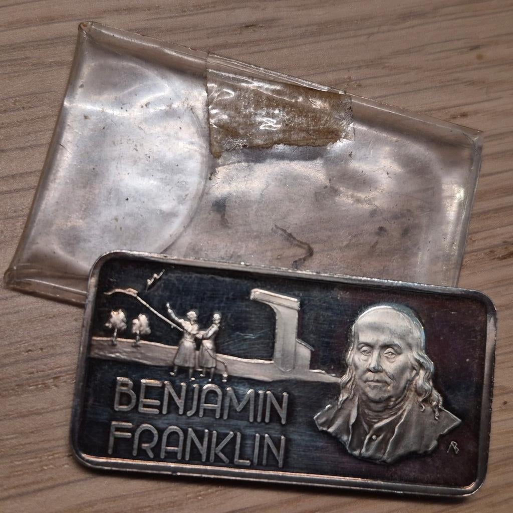 Zilveren Benjamin Franklin baar - 1 Troy Oz .999 F.S., Ophalen of Verzenden, Zilver