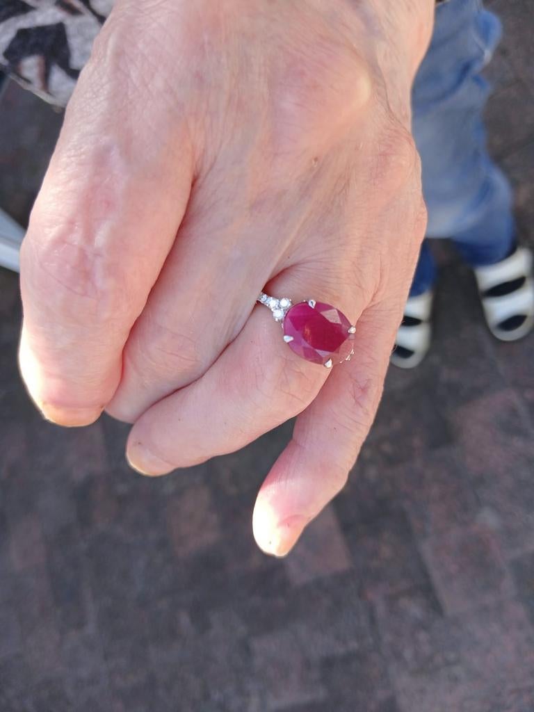 14k Witgouden Ring met 5.92ct Onverwarmde Robijn (HRD), Sieraden, Tassen en Uiterlijk, Ringen, Ophalen of Verzenden, Zo goed als nieuw