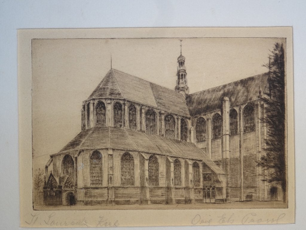 ets St Laurenskerk Alkmaar passe partout signatuur onbekend, Stadsgezicht, Origineel, 1900 - 1949, Verzenden