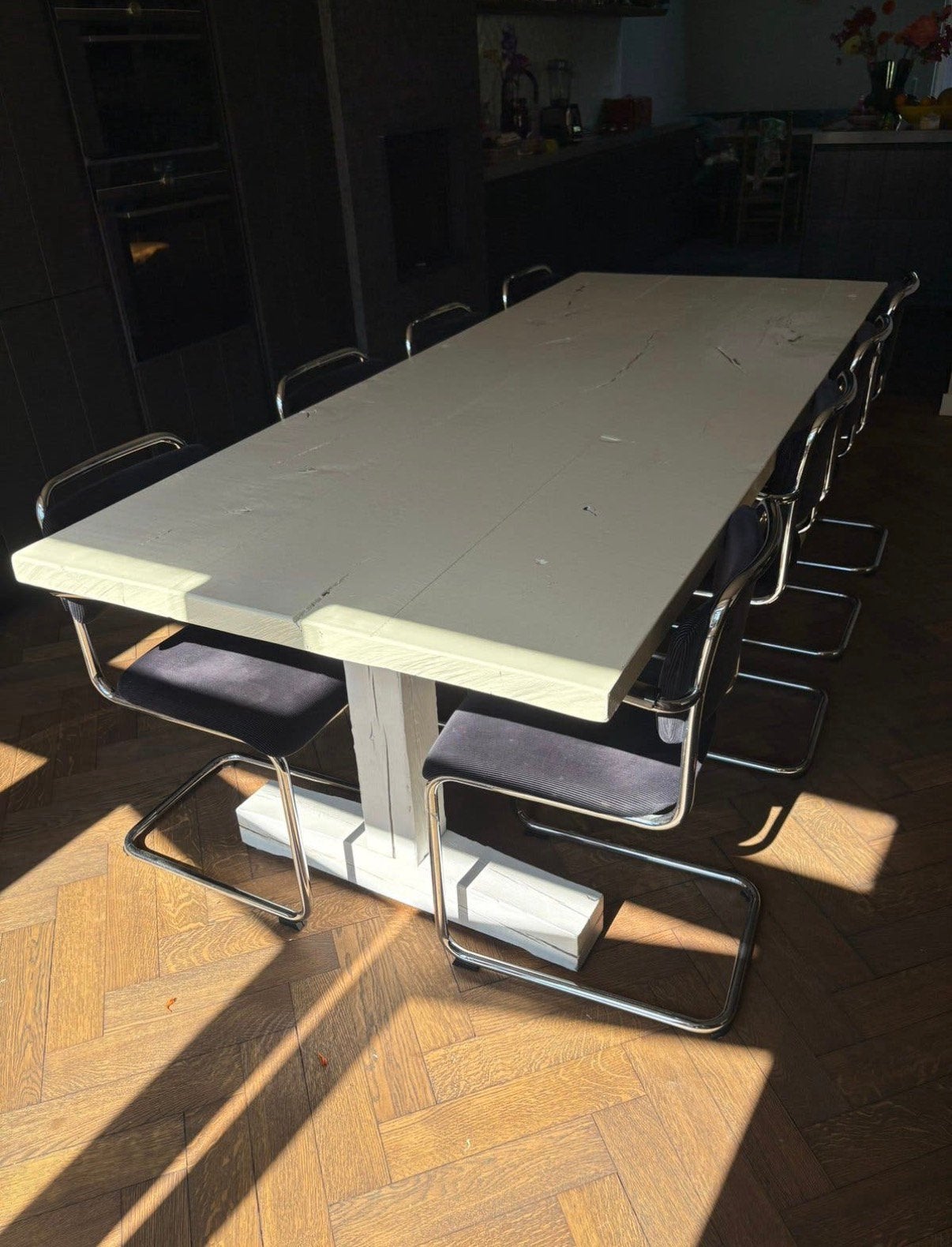 Eiken houten tafel 240 x 100 cm wit gelakt, Huis en Inrichting, Tafels | Eettafels, Ophalen, 100 tot 150 cm, Eikenhout, 200 cm of meer
