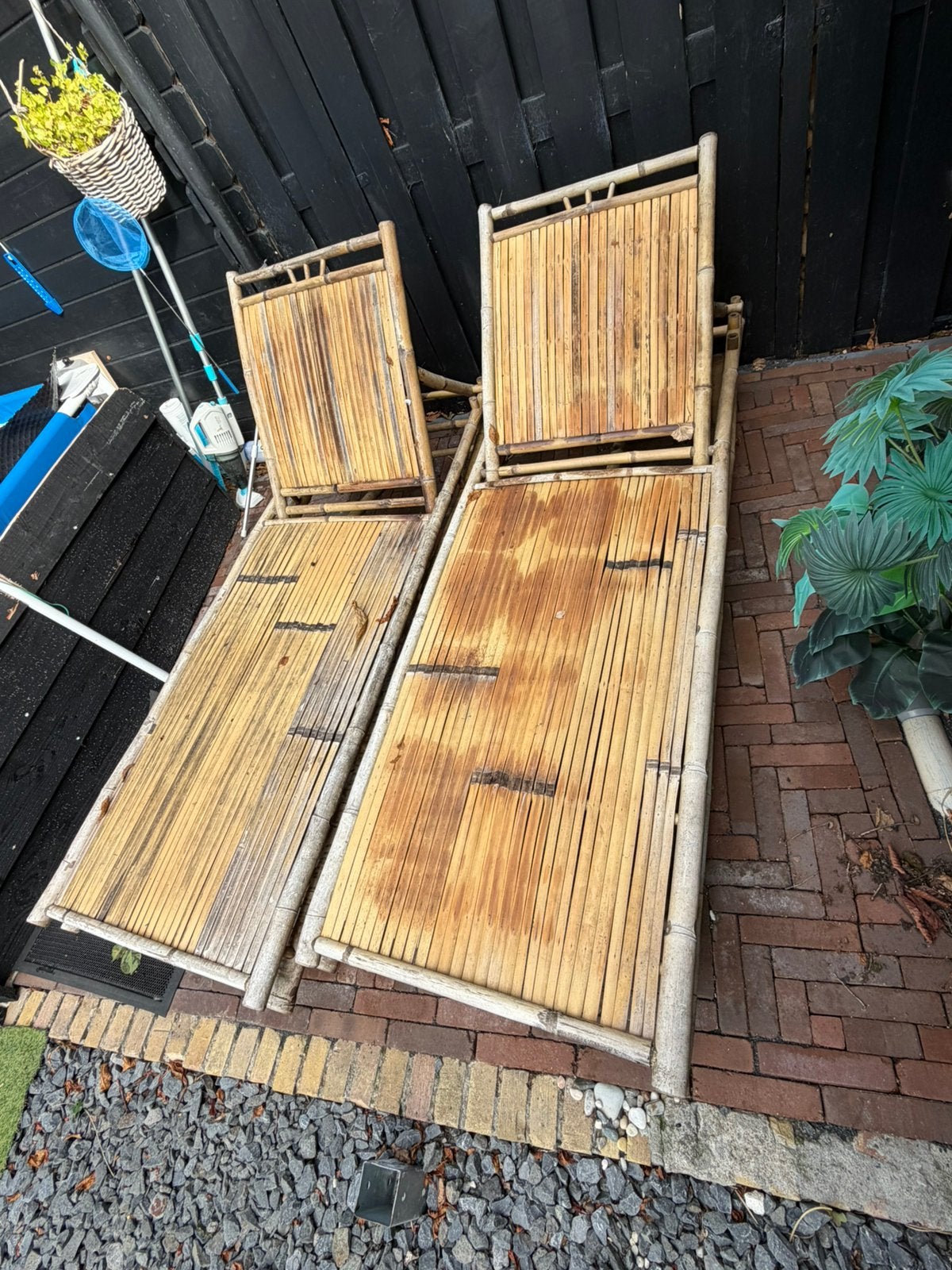 Bamboe ligstoelen, Tuin en Terras, Ophalen, Gebruikt, Overige materialen
