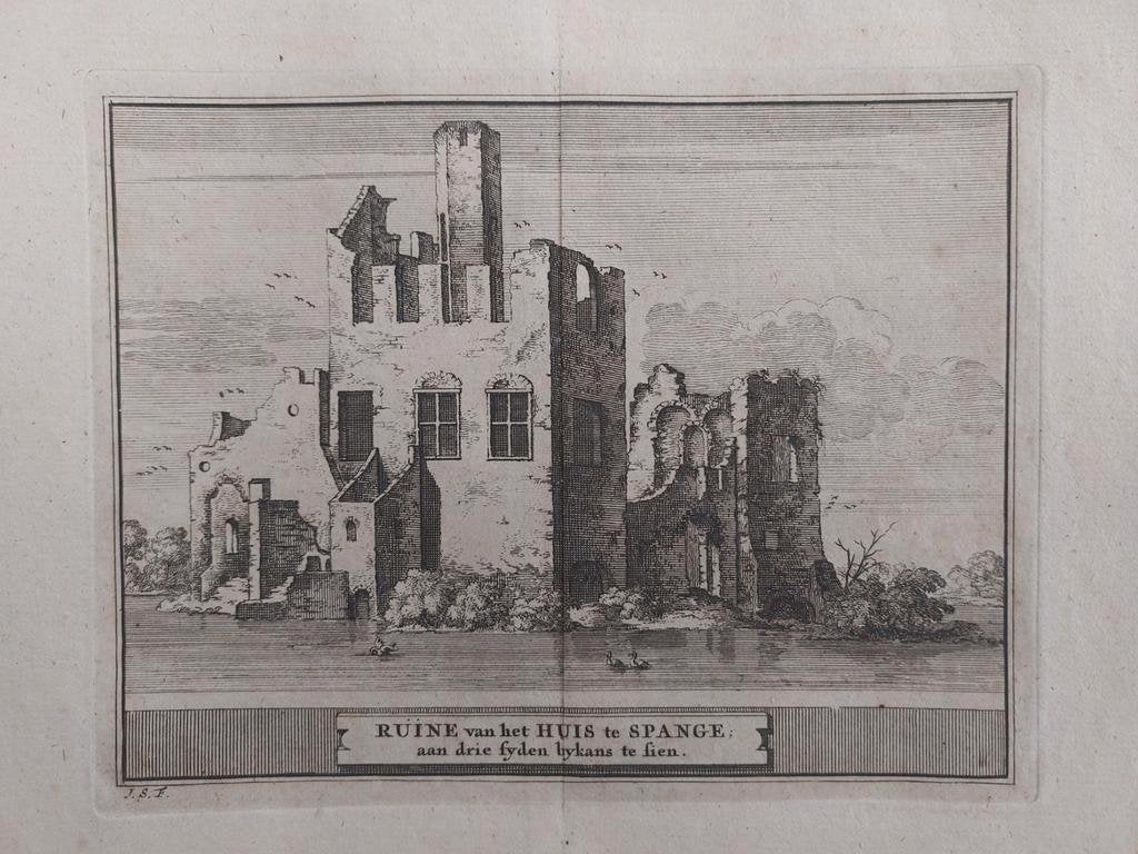 51 / Huis van Spangen Rotterdam Gravure uit 1736, Ophalen of Verzenden
