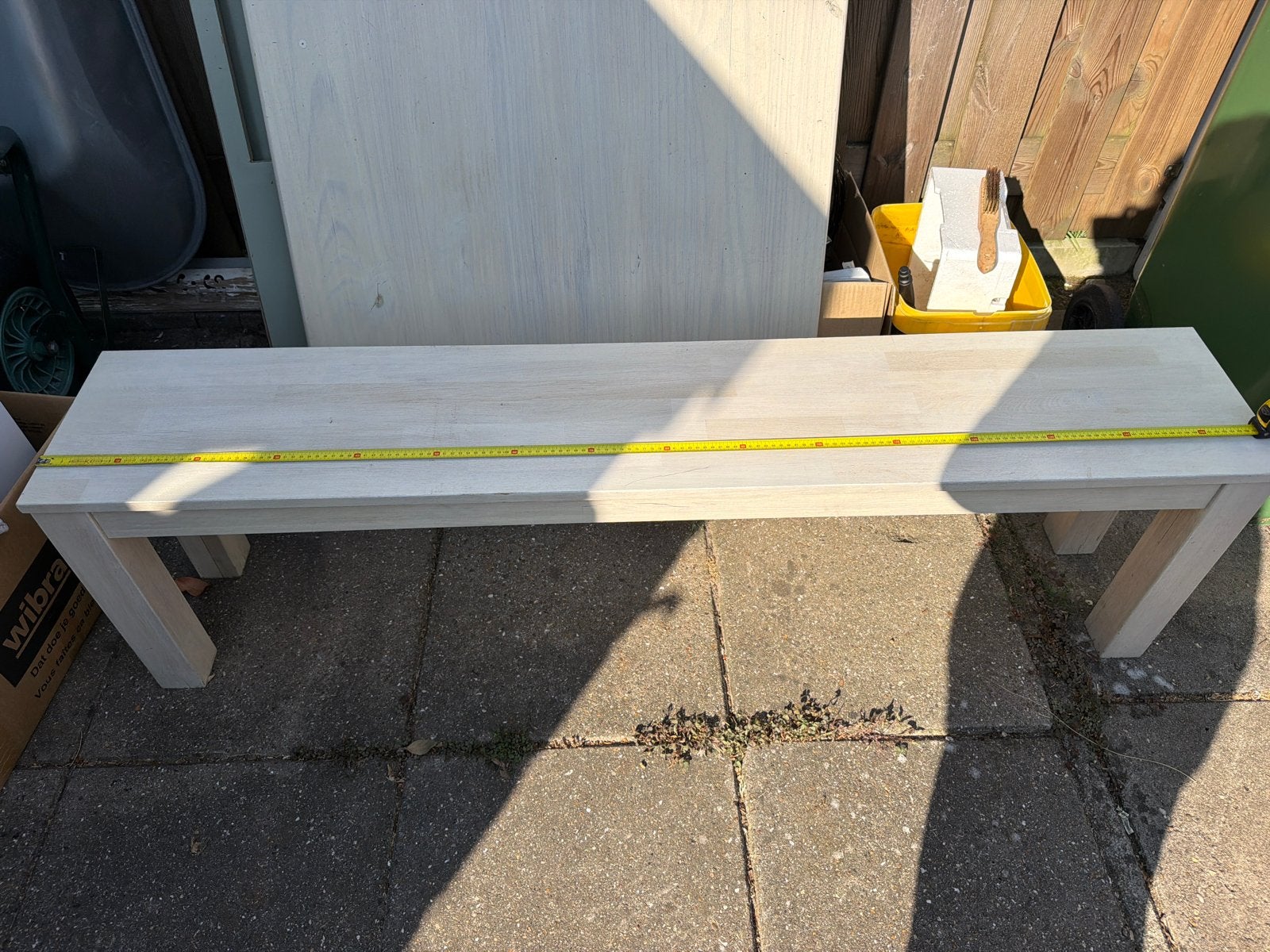 Lichte houten bank - 159 cm lang, Ophalen, Gebruikt, Wit, Eén