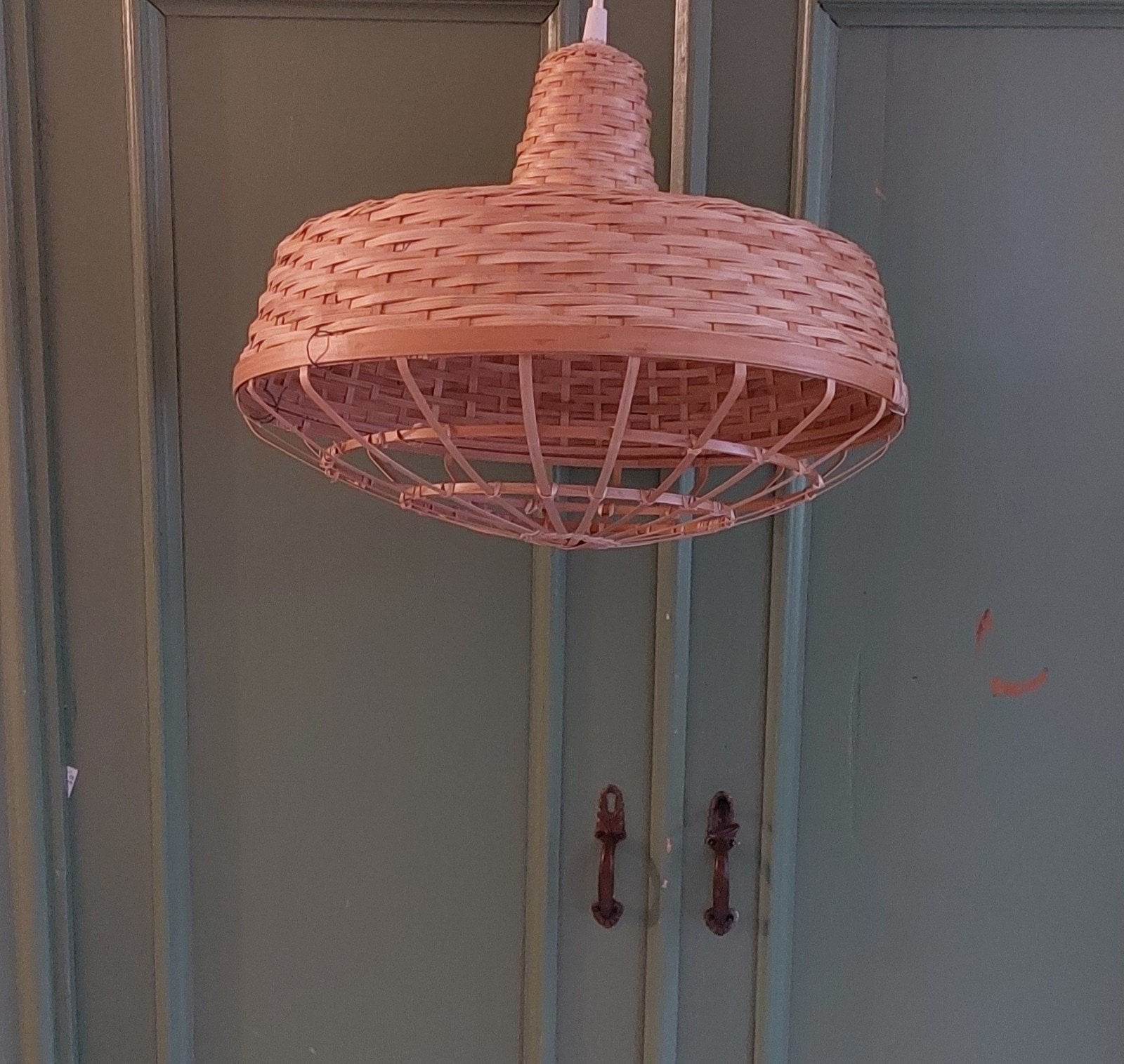 Prachtige Vintage IKEA Rotan Hanglamp – Boho Stijl – Ø 42 cm, Ophalen of Verzenden, Gebruikt, Natuurlijk materiaal, Riet