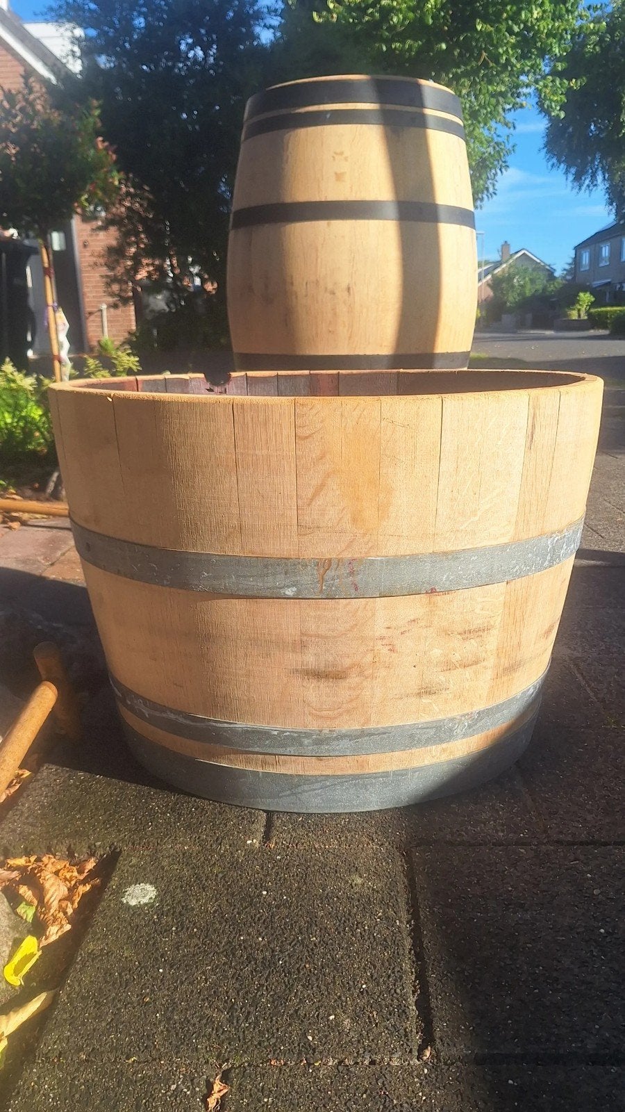 eikenhouten bloembakken en regentonn AANBIEDING!, Tuin en Terras, Ophalen, Rond, Nieuw, 60 tot 100 cm