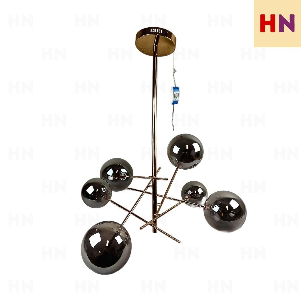 Lucide Design Hanglamp  Goud met Rookglas (6-lichts), Glas, Zo goed als nieuw, G4, Info@lucide.com