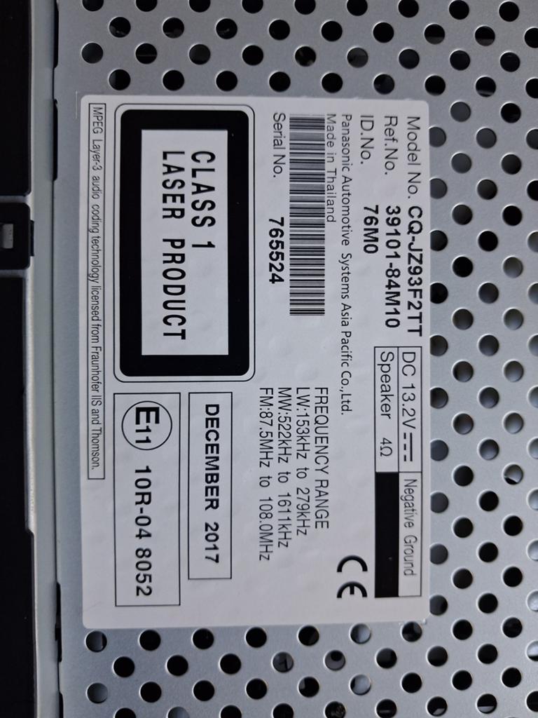 Nieuwe autoradio Suzuki - Panasonic CQ-JZ93F2TT, Auto diversen, Autoradio's, Ophalen of Verzenden, Nieuw