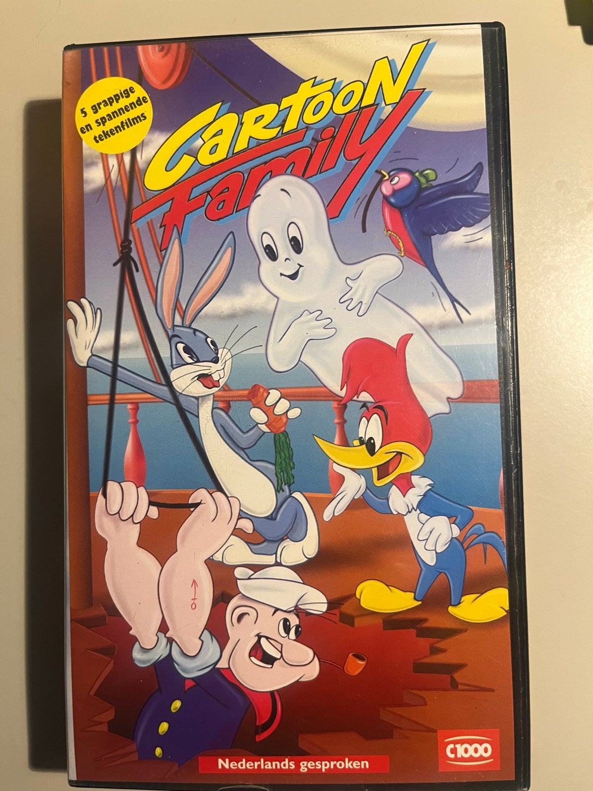 Cartoon Family VHS - Woody Woodpecker, Bugs Bunny, Casper, Nederlands ondertiteld, Gebruikt, Alle leeftijden, Kinderfilm