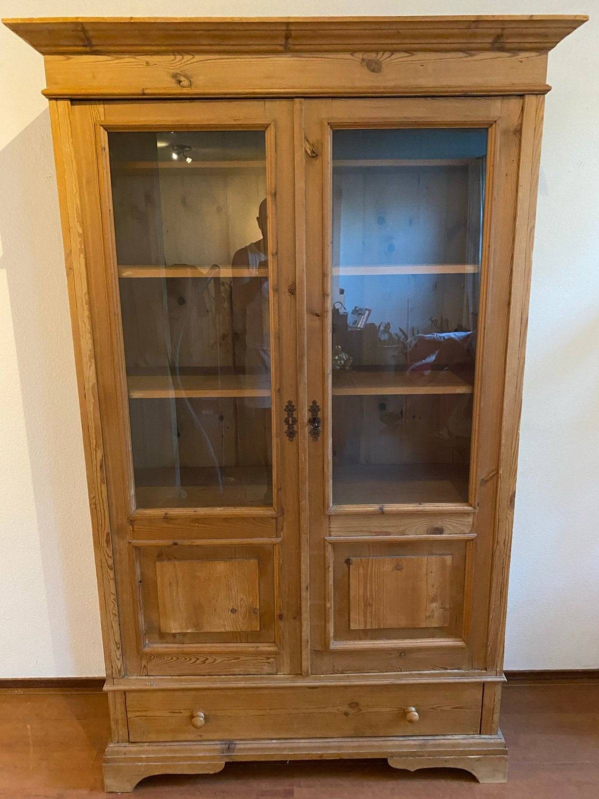 Massief Grenen Vitrinekast / Boekenkast - Landelijke Stijl, Huis en Inrichting, Ophalen, Gebruikt, 50 tot 100 cm, Met lade(s)