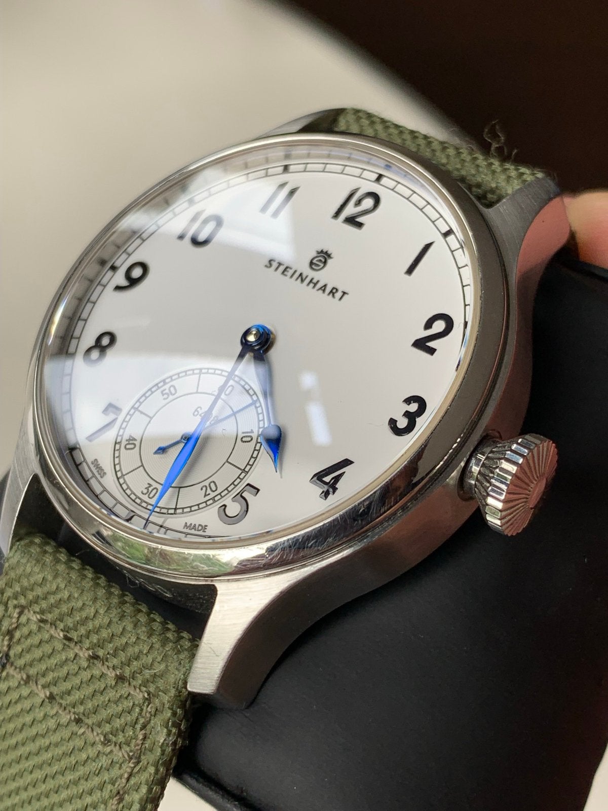 Steinhart MARINE CHRONOMETER 44, arabic, Leer, Staal, Polshorloge, Zo goed als nieuw