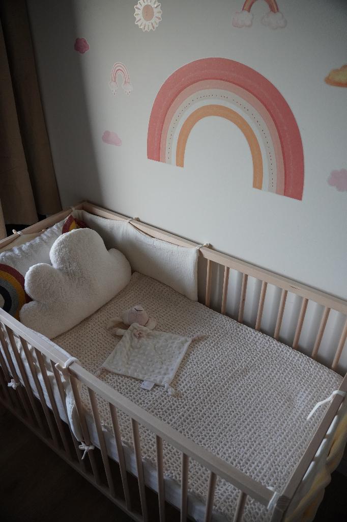 ikea Baby crib+Spring mattress+Mattress protector+bed bumper, Ophalen, Zo goed als nieuw, Minder dan 140 cm, Minder dan 70 cm