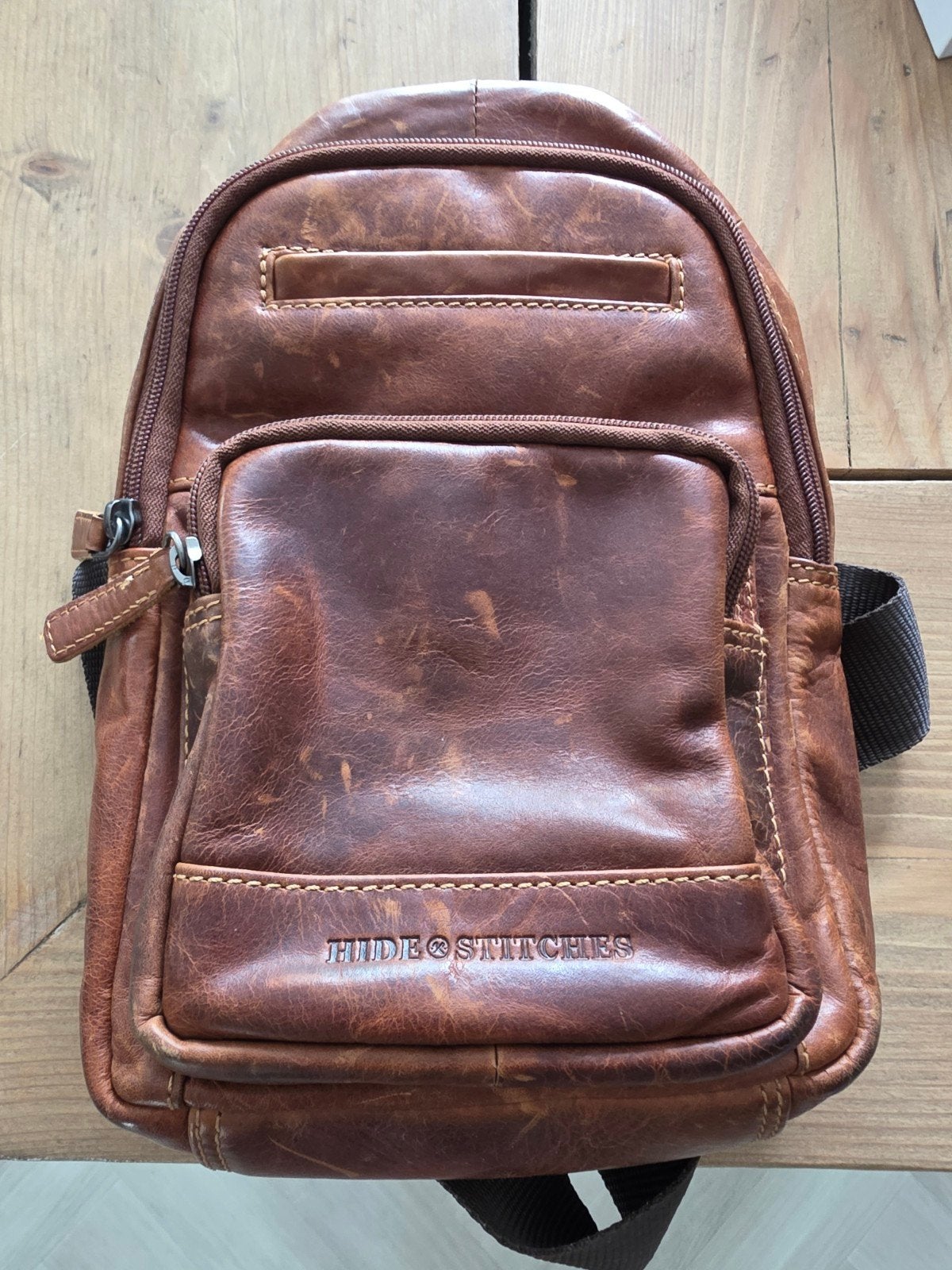 Leren Schoudertas voor Heren - Hide & Stitches, Gebruikt, Bruin, Leer, Ophalen