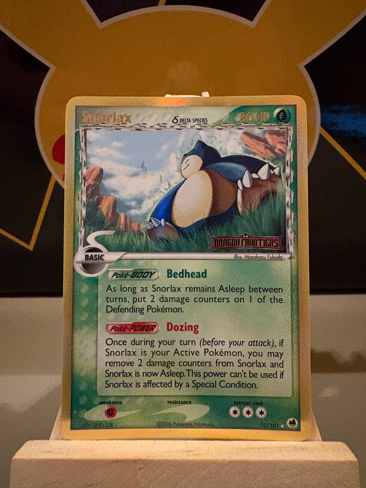Snorlax Delta Species Holo 10/101 Dragon Frontiers Pokémon K, Ophalen of Verzenden, Gebruikt, Losse kaart, Foil