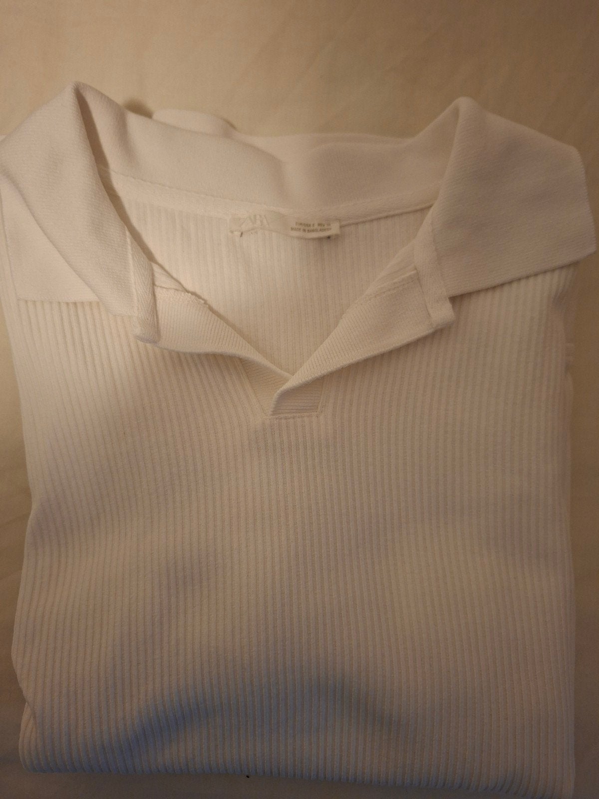 Witte geribbelde polo met lange mouwen - Zara, Kleding | Dames, Maat 38/40 (M), Ophalen of Verzenden, Zo goed als nieuw, Lange mouw
