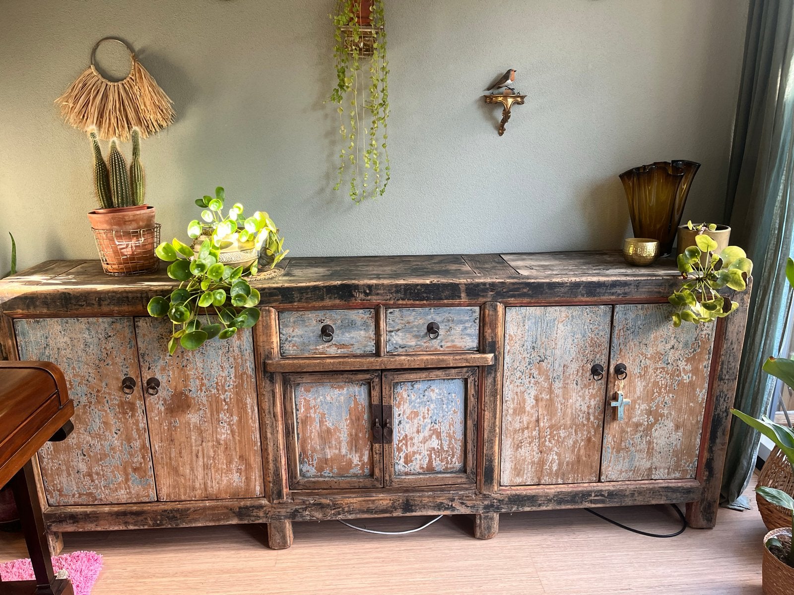 Uniek Dressoir - Handgemaakt uit India, Ophalen, Gebruikt, 200 cm of meer, Met lade(s)