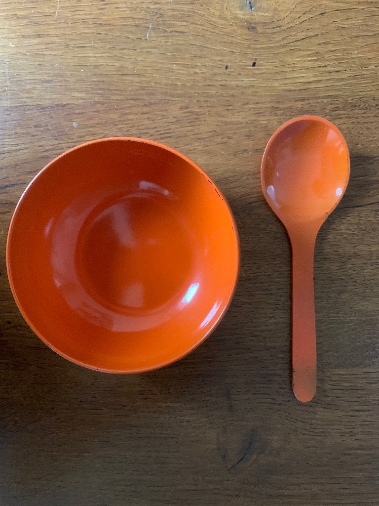 Oranje (Nootjes)Schaaltje met Bijpassen Lepel uit 1967, Verzamelen, Retro, Ophalen of Verzenden, Huis en Inrichting