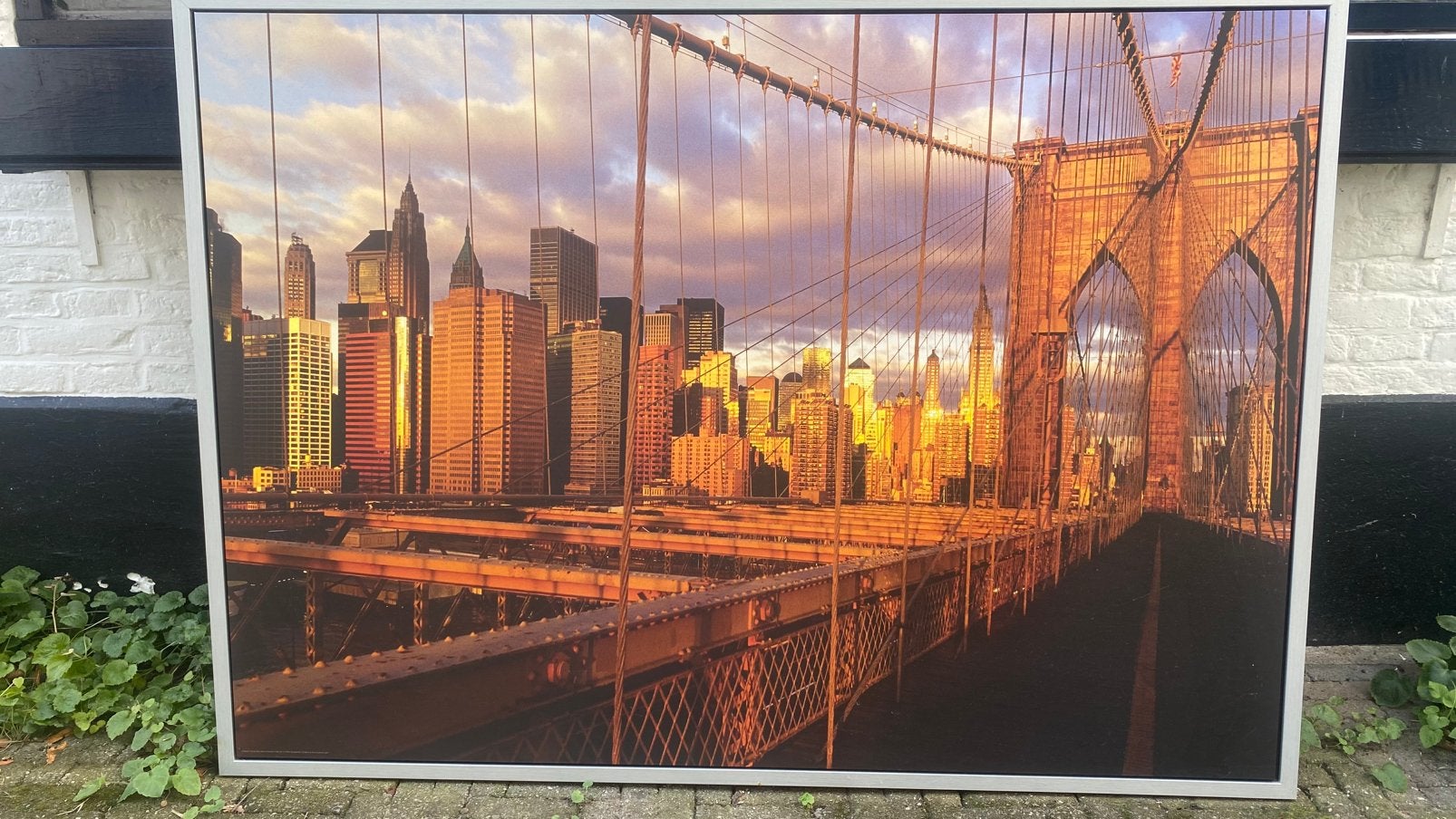 Groot canvas met lijst Brooklyn Bridge - New York, Verzamelen, Posters, Ophalen, Met lijst, Deurposter of groter, Rechthoekig Liggend
