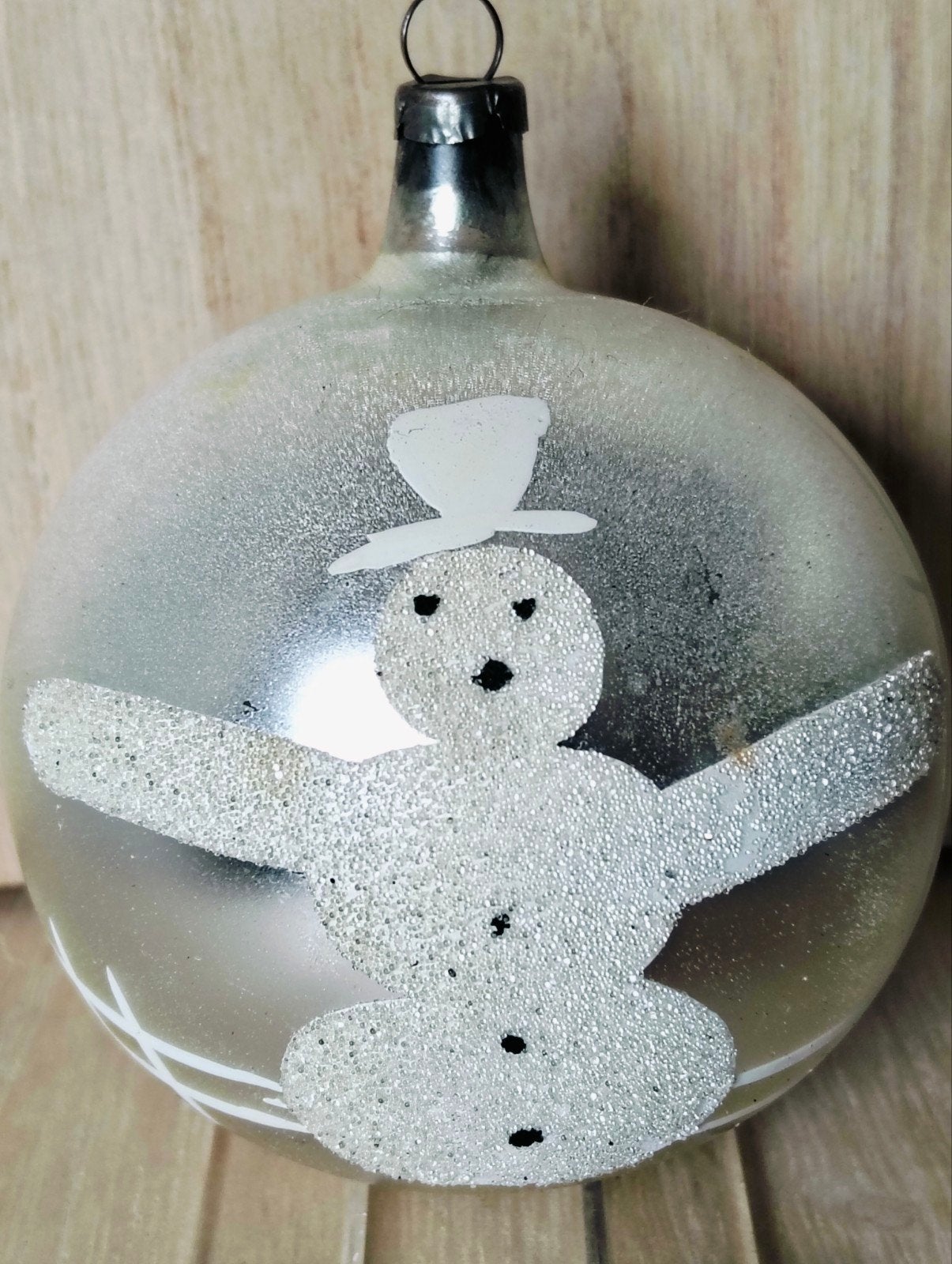 Antieke glazen kerstbal sneeuwpop, Diversen, Kerst, Ophalen of Verzenden, Gebruikt