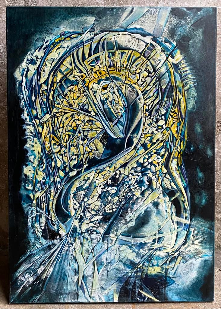 Olieverf schilderij van abstract paard , Liz van Munster, Ophalen of Verzenden