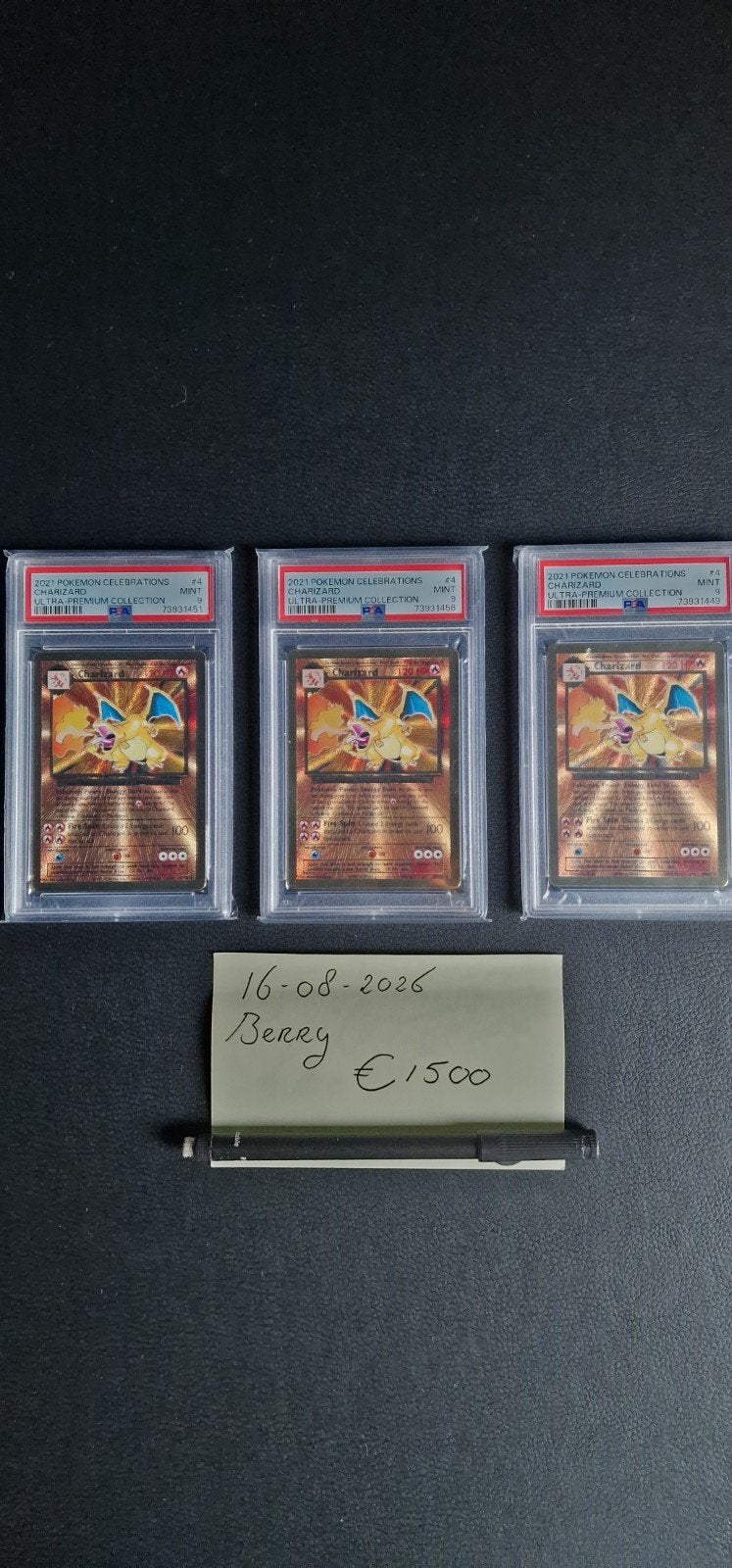 3x PSA 9 Metal Charizard (Cel BS 4) 2021 Celebrations 25th, Ophalen, Nieuw, Meerdere kaarten
