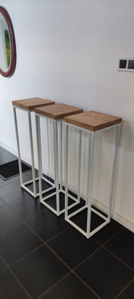 Wit staal plantentafel, echt hout, zwaar belastbaar handmade, 6065ch 7, Segers houtwerken, Metaal of Aluminium, Vierkant