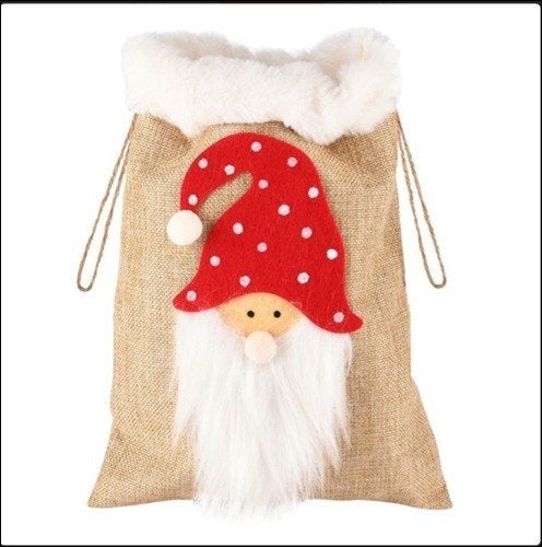 Jute zakje en grappig kerstman van vilt. afm. 24 cm. x 18cm, Nieuw, Ophalen of Verzenden, Deco, Deco