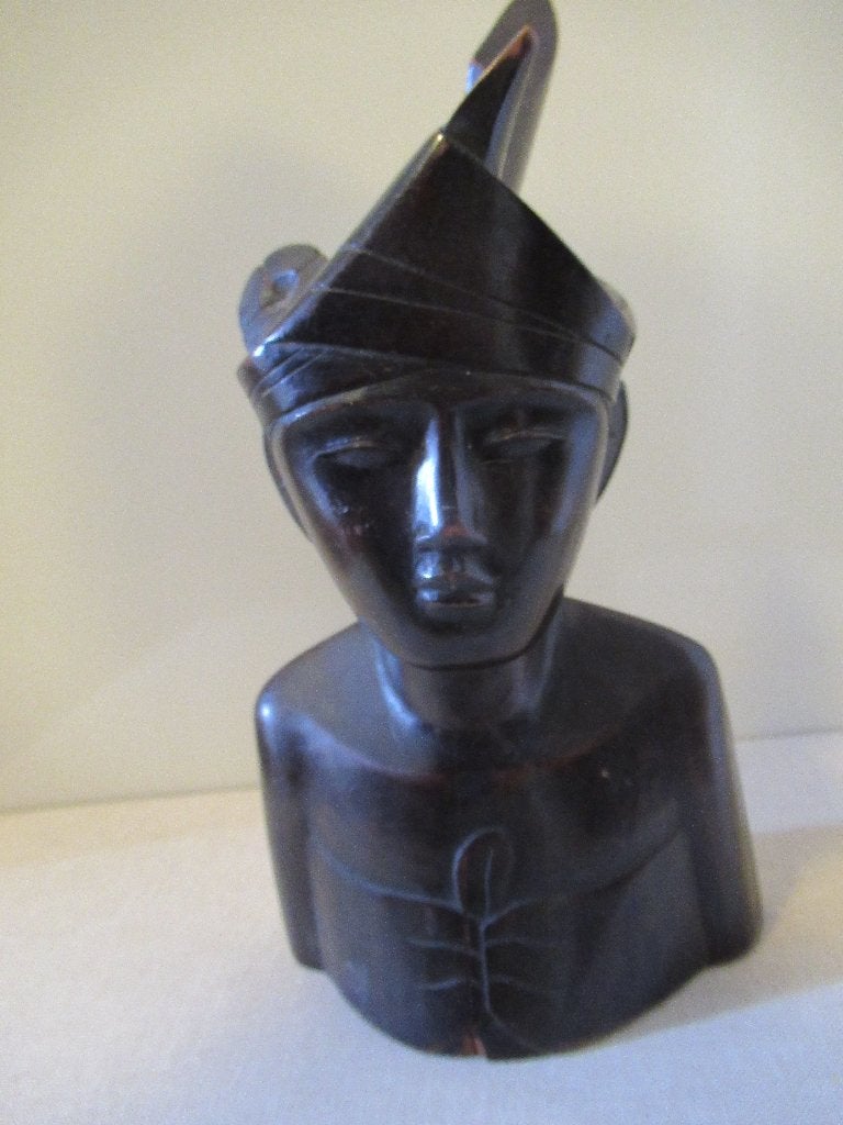 JAVAANSE MAN hardhout borstbeeld hoog 26 cm breed 14 cm € 35, Hout, Handgemaakt, Ophalen of Verzenden, 26 cm