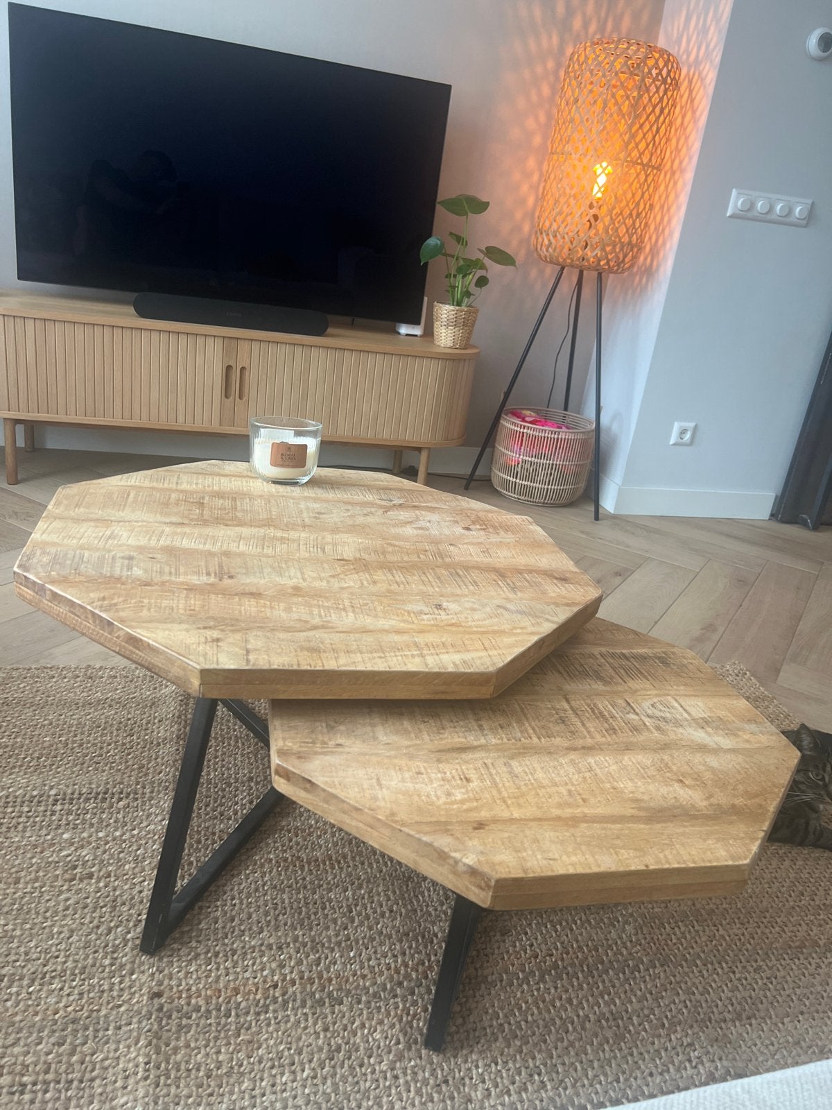 By Boo Octagon Salontafelset - Mangohout & Metaal, Ophalen, Gebruikt, 50 tot 100 cm, Overige vormen