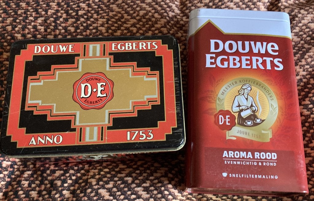 2 Douwe Egberts koffeblikken, Ophalen of Verzenden, Overige materialen, Overige merken, Overige typen