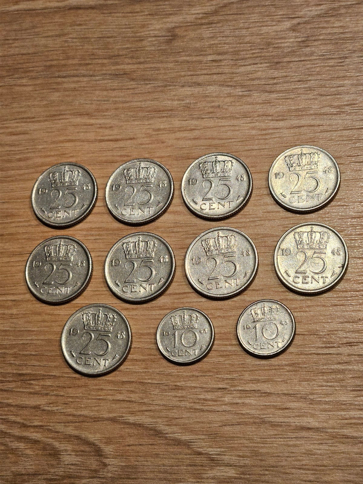 Lotje 25 en 10 cent Wilhelmina 1948, Postzegels en Munten, Munten | Nederland, Ophalen of Verzenden, Koningin Wilhelmina, 25 cent