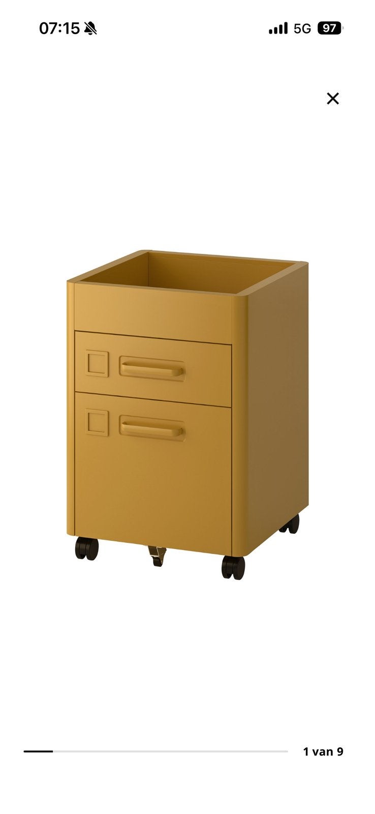 2 x IKEA IDASEN rolcontainer geel, als nieuw, €90 per stuk, Ophalen, 50 tot 100 cm, Zo goed als nieuw, Minder dan 100 cm