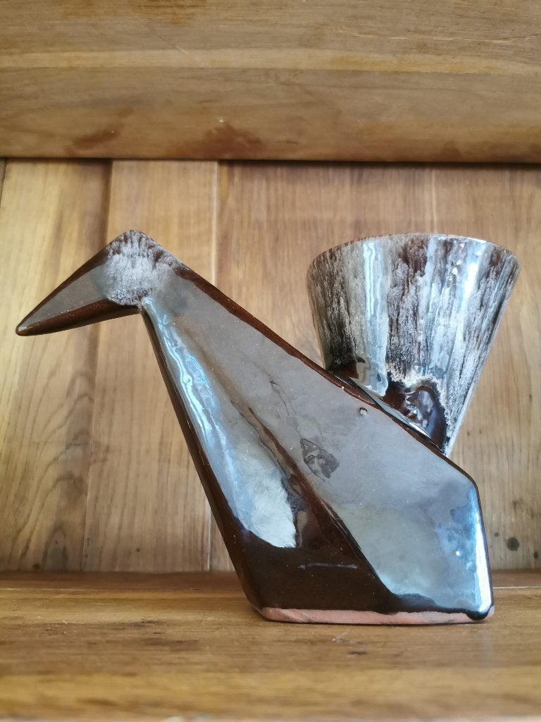 Vintage kraai/vogel bloempot, Rond, Ophalen of Verzenden, Zo goed als nieuw, Aardewerk