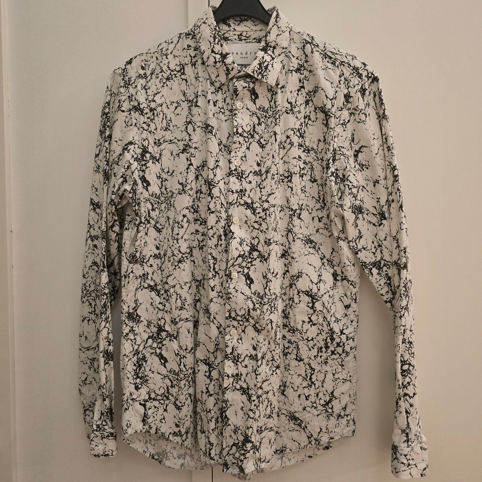 Sandro Paris overhemd met marmerprint, Kleding | Heren, Halswijdte 38 (S) of kleiner, Wit, Ophalen of Verzenden, Zo goed als nieuw