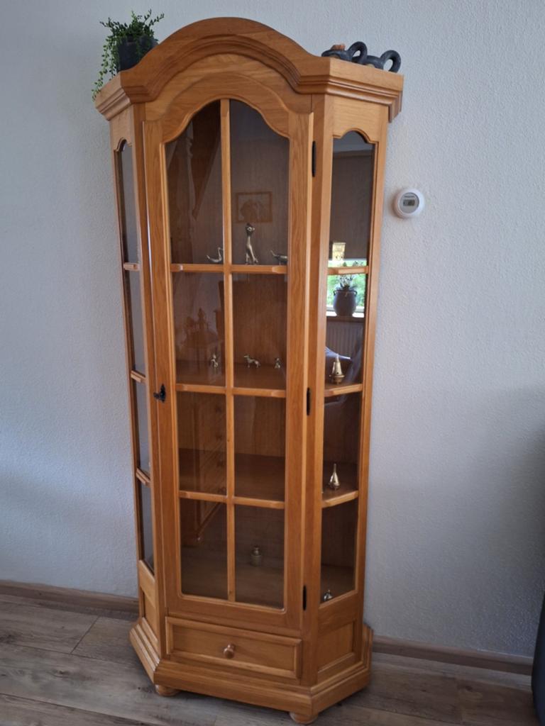 Zeer nette  massief  blank eiken vitrinekast, Ophalen, Zo goed als nieuw, 25 tot 50 cm, 150 tot 200 cm