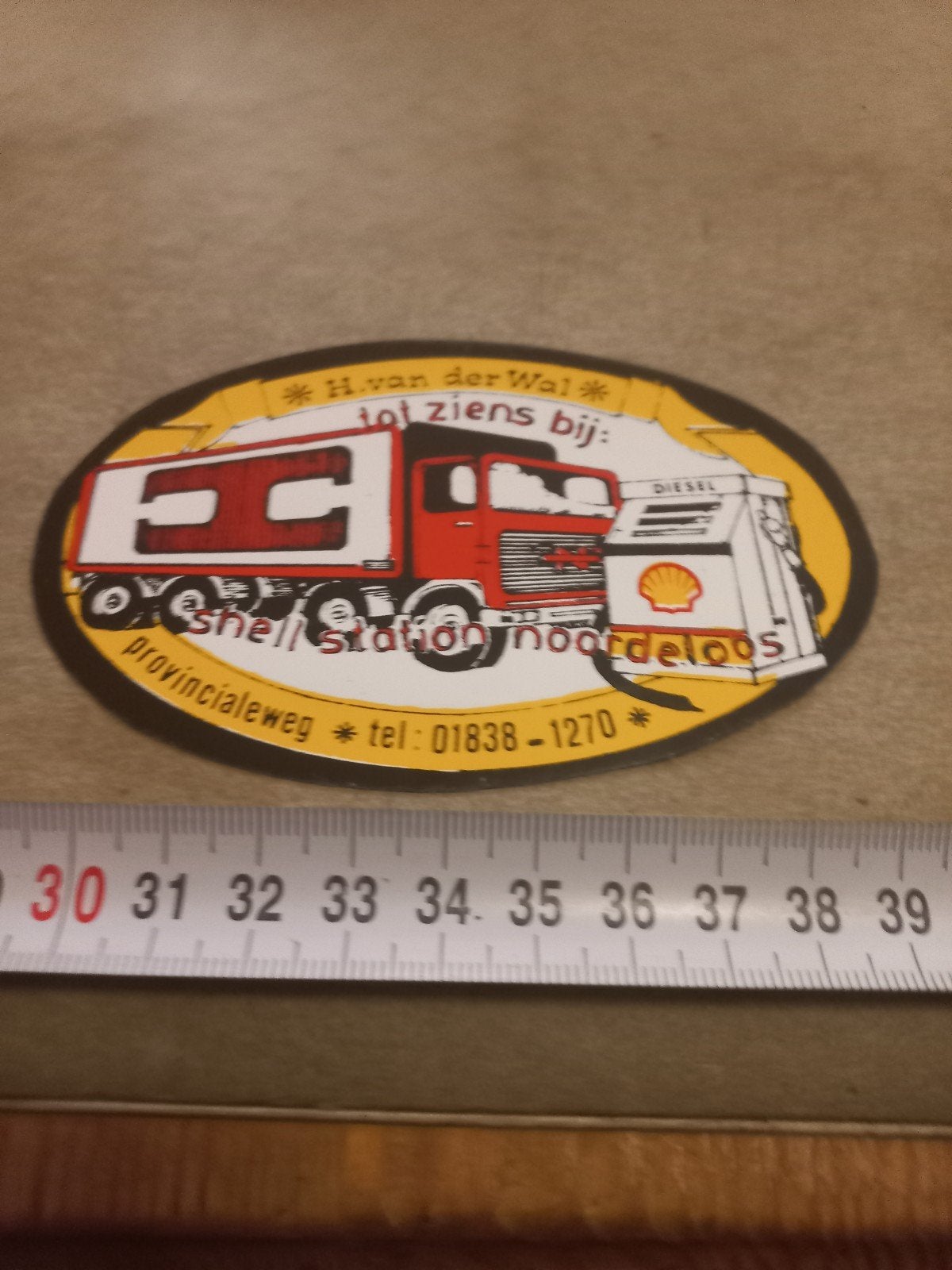 Vintage Shell Station Noordeloos Reclame Sticker, Verzamelen, Ophalen of Verzenden, Gebruikt
