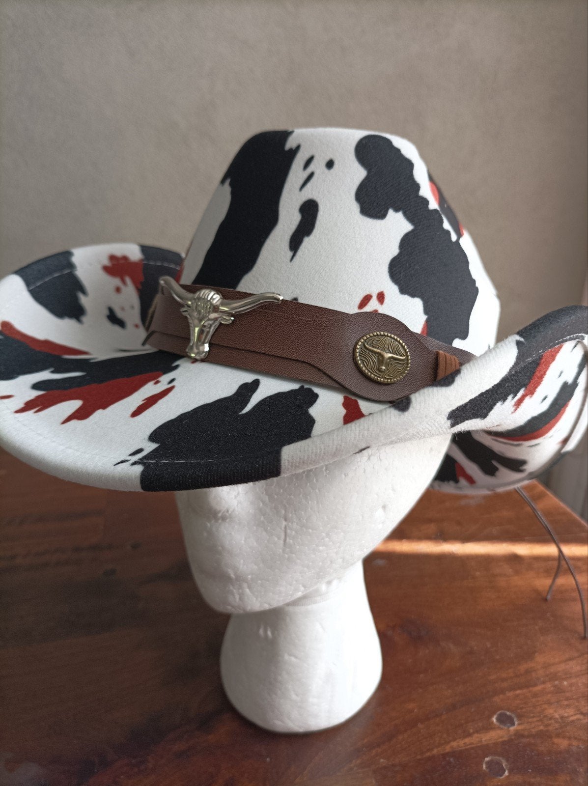 Westernhoed met Cow Print – Stevige Kwaliteit, Ophalen, Nieuw, One size fits all