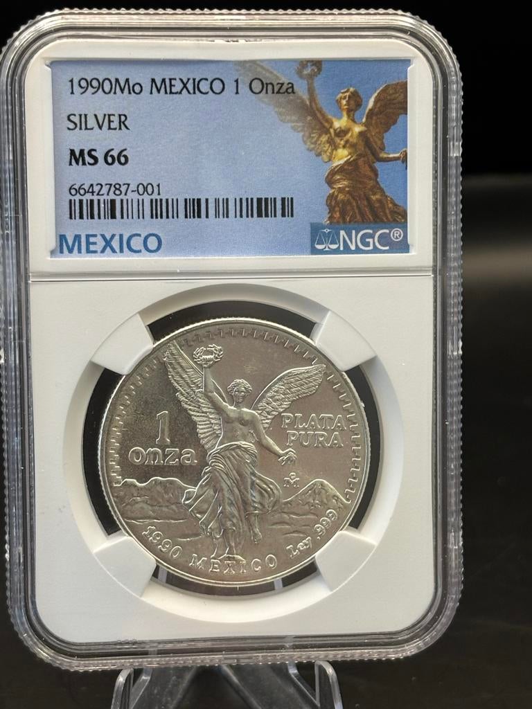 1990 Mexico Zilveren Libertad 1 Oz MS66 NGC, Postzegels en Munten, Munten | Amerika, Ophalen of Verzenden, Midden-Amerika, Losse munt